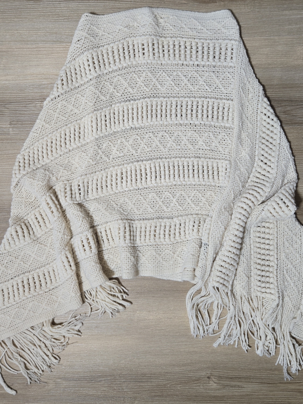 Cream Knit Poncho/Sweater - Lightweight Acrylic Pullover